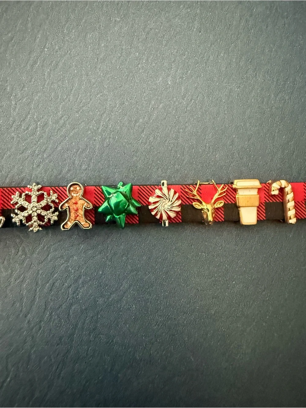 KEEP Collective Red Plaid 'Believe' Charm Bracelet with Gold and Green Accents
